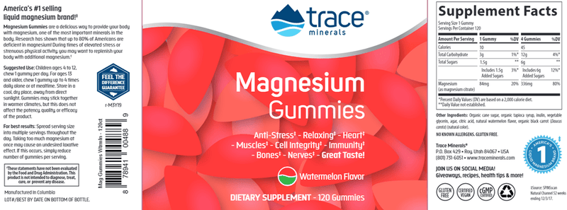 Magnesium Gummies Watermelon Trace Minerals Research label