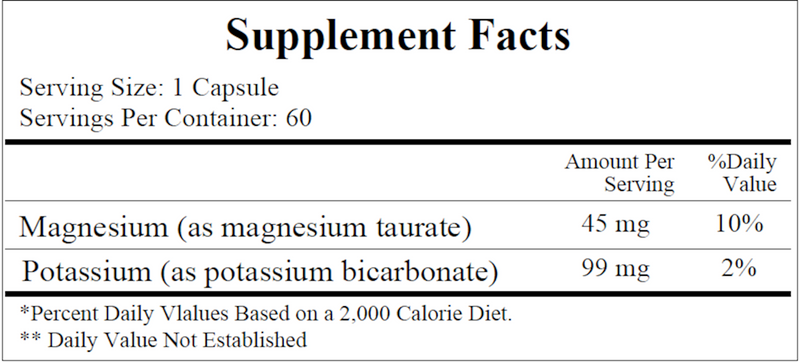 Magnesium-Potassium Taurate (Ecological Formulas) Supplement Facts