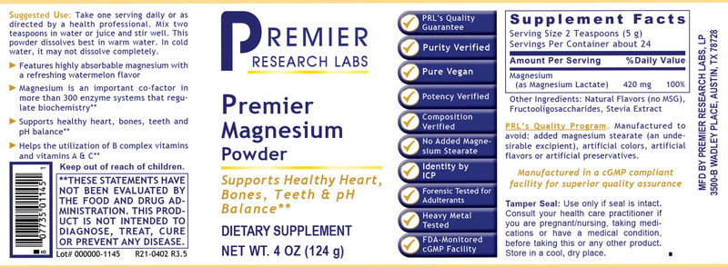 Magnesium Premier (Premier Research Labs) Label