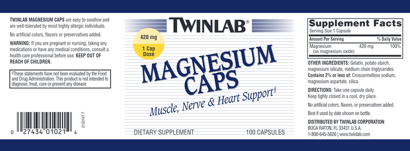 Magnesium Caps Twinlab Label