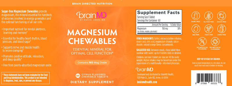 Magnesium Chewable (Brain MD) Label