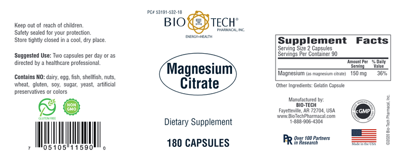 Magnesium Citrate (Bio-Tech Pharmacal) 180ct Label