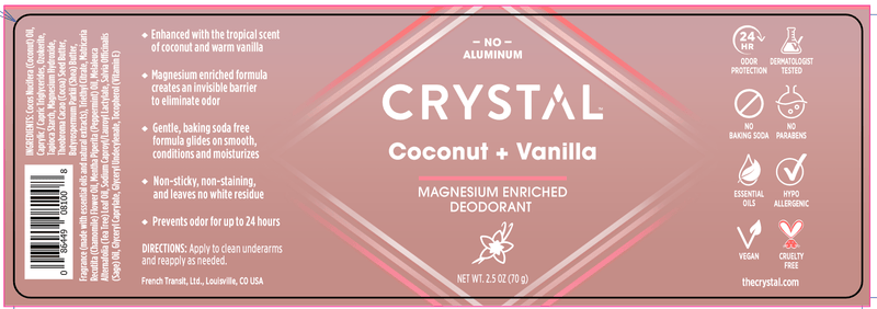 Magnesium Enriched Coconut & Vanilla Deodorant Stick (Crystal) Label