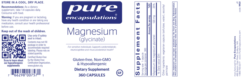 Magnesium Glycinate - (Pure Encapsulations) 360ct label