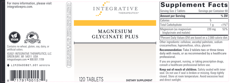 Magnesium Glycinate Plus (Integrative Therapeutics) Label