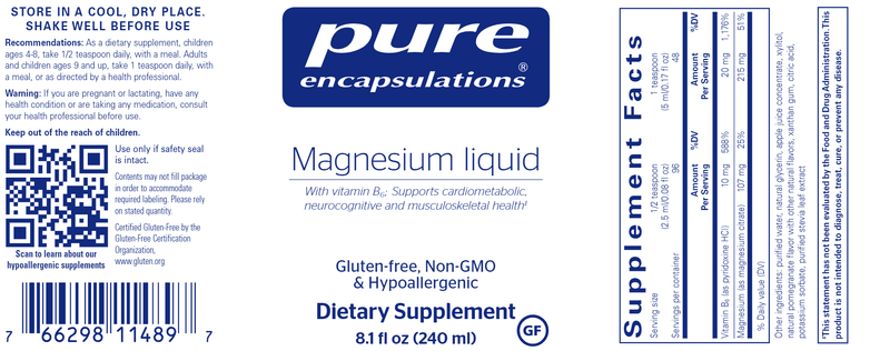 Magnesium Liquid (Pure Encapsulations) label