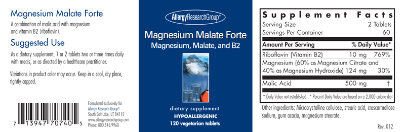 Magnesium Malate Forte (Allergy Research Group) label