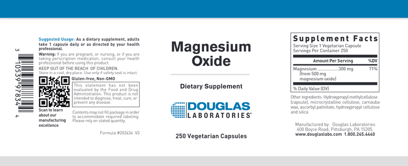 Magnesium Oxide 500 mg Douglas Labs label