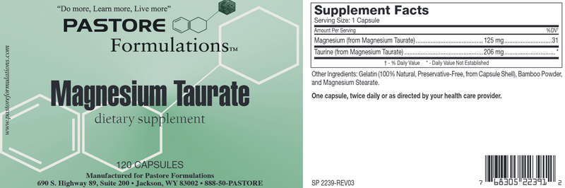 Magnesium Taurate 331 mg (Pastore Formulations) Label