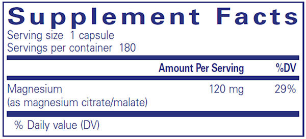 Magnesium (Citrate/Malate) 180 caps (Pure Encapsulations) supplement facts