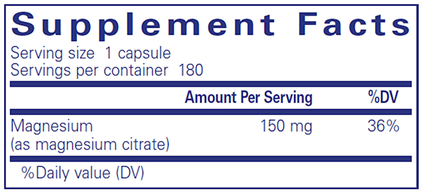 Magnesium (citrate) 180 caps - (Pure Encapsulations) supplement facts