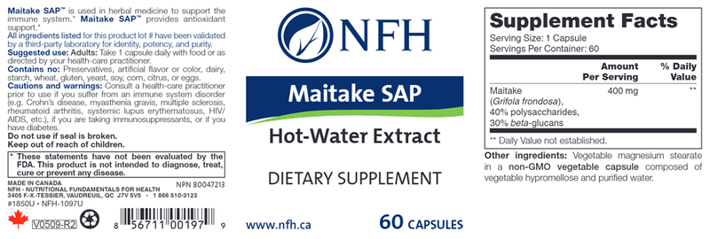 Maitake SAP (NFH Nutritional Fundamentals) Label
