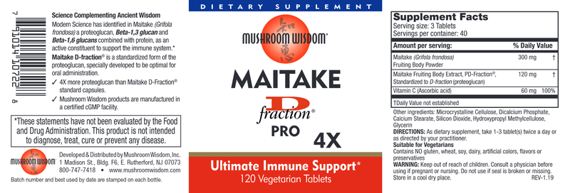 Maitake D Fraction Pro 4X Tablets (Mushroom Wisdom, Inc.) Label