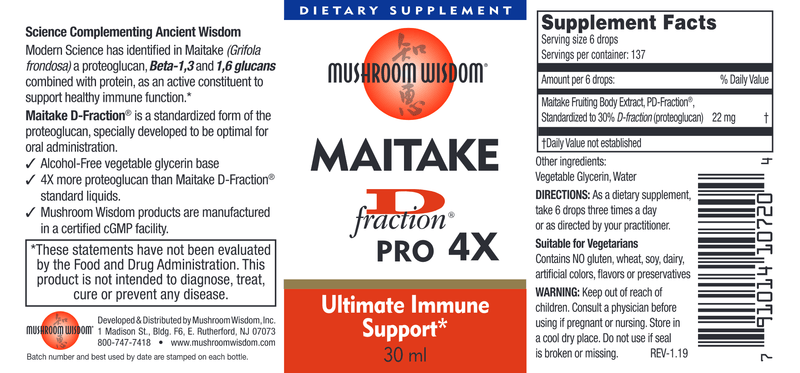 Maitake D Fraction Pro 4X (Mushroom Wisdom, Inc.) 30ml Label