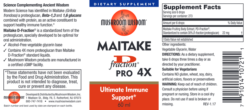 Maitake D Fraction Pro 4X (Mushroom Wisdom, Inc.) 60ml Label