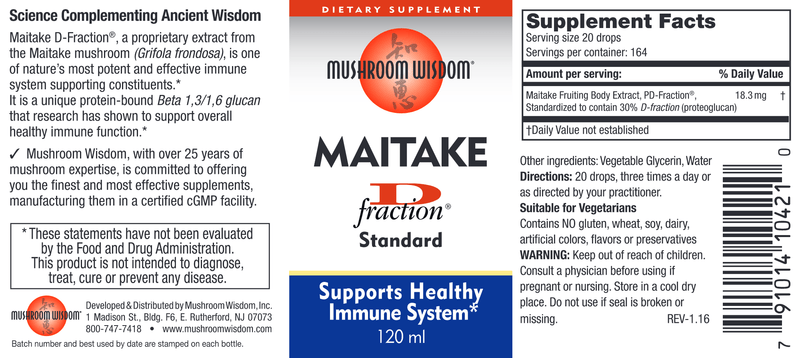 Maitake D Fraction (standard) (Mushroom Wisdom, Inc.) 120ml Label