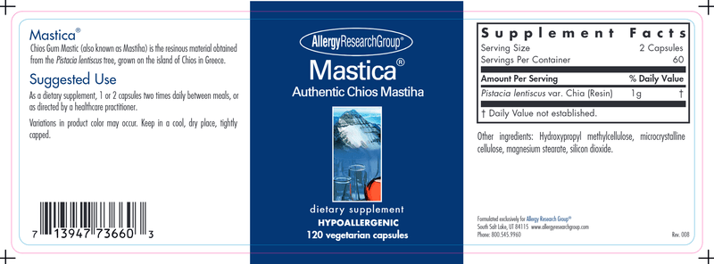Mastica 120ct Allergy Research Group label