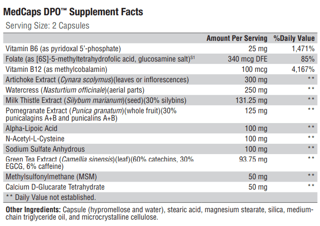 MedCaps DPO (Xymogen) Supplement Facts