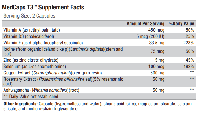 MedCaps T3 (Xymogen) Supplement Facts