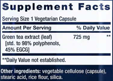 Lightly Caffeinated Mega Green Tea Extract (Life Extension) Supplement Facts