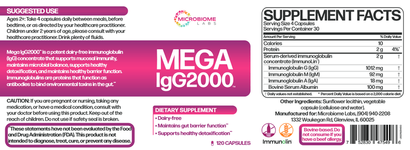 Mega IgG2000 (Microbiome Labs) LabelMegaPre - a Precision Prebiotic (Microbiome Labs) Label