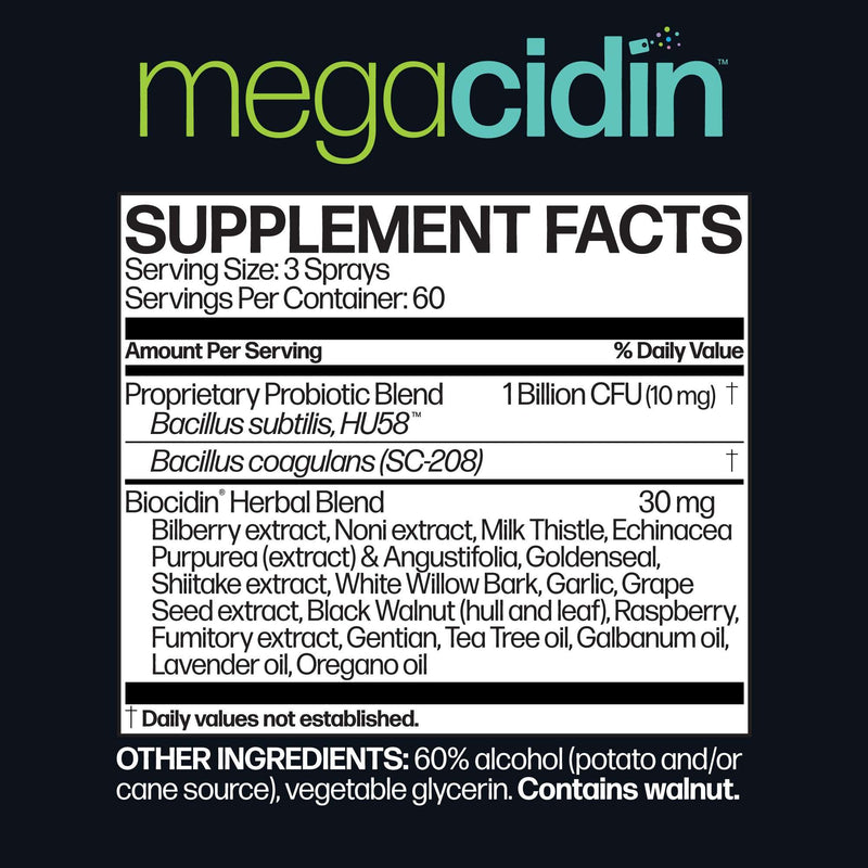 Megacidin - Herbal Probiotic Throat Spray (Microbiome Labs)  Supplement Facts