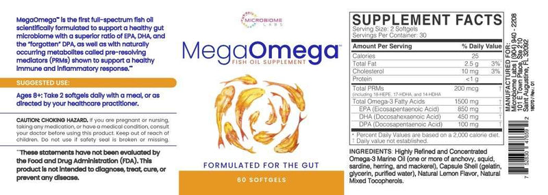 MegaOmega - Gut-Specific Fish Oil (Microbiome Labs) Label
