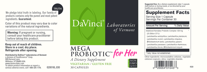 Mega Probiotic For Her DaVinci Labs Label