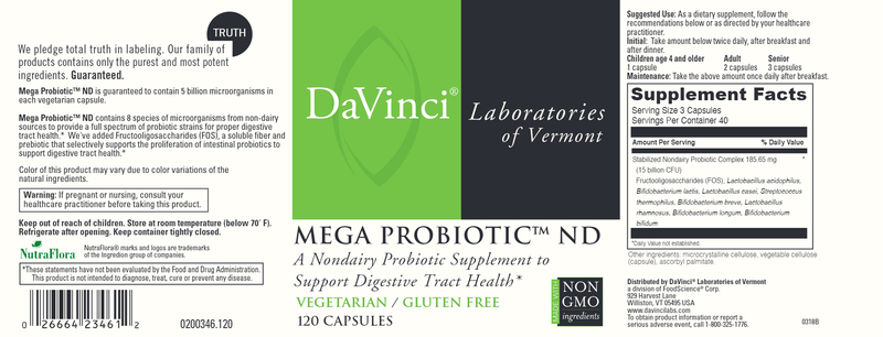 Mega Probiotic ND DaVinci Labs Label