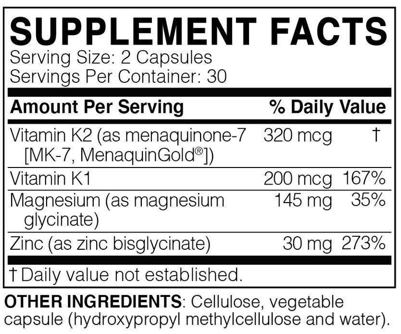 MegaQuinone K2-7 - Calcium Balance, Bone, Heart and More (Microbiome Labs) Supplement Facts