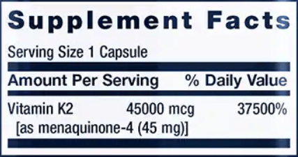 Mega Vitamin K2 (Life Extension) Supplement Facts