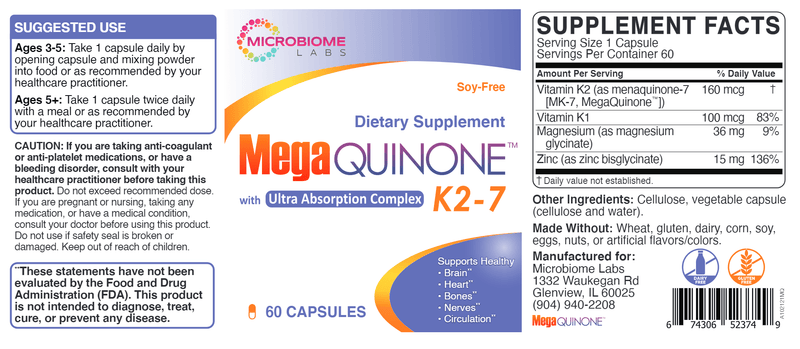 Megaquinone K2-7 (Microbiome Labs) Label