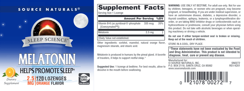 Melatonin 2.5 mg (Source Naturals) Label