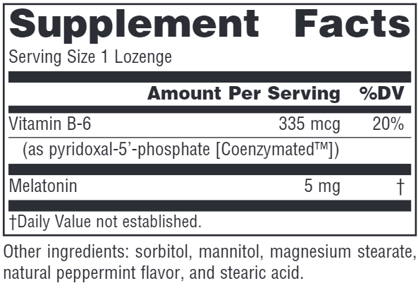Melatonin Peppermint 5 mg (Source Naturals) Supplement Facts