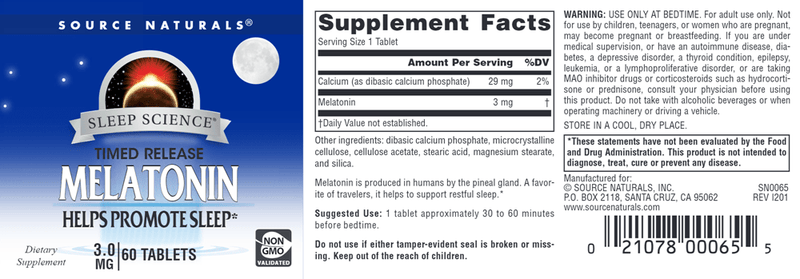 Melatonin Timed-Release 3 mg (Source Naturals) Label