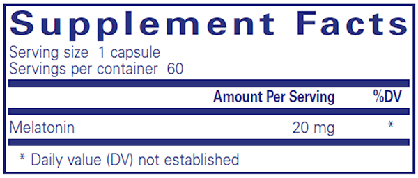 Melatonin 20 Mg. 60 caps (Pure Encapsulations) supplement facts