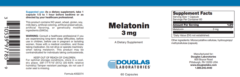 Melatonin 3 mg Douglas Labs Label
