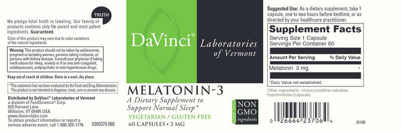 Melatonin 3 DaVinci Labs Label