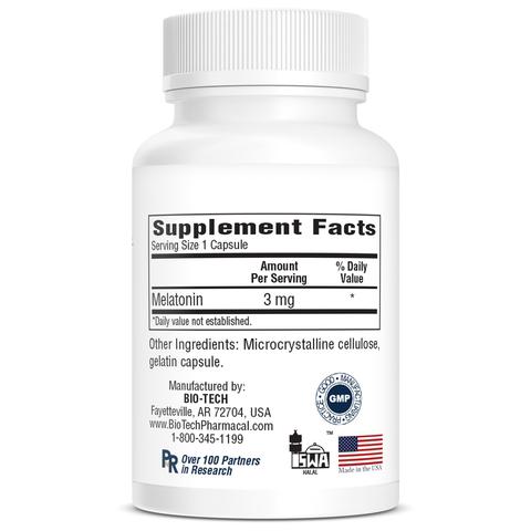 Melatonin 3 mg 100 caps (Bio-Tech Pharmacal) Supplement Facts