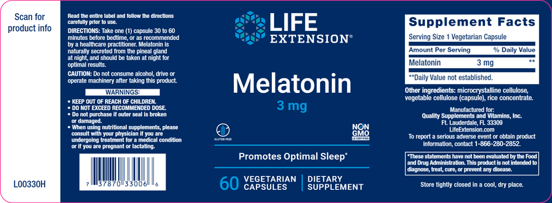 Melatonin 3 mg (Life Extension) Label