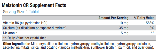 Melatonin CR (Xymogen) Supplement Facts