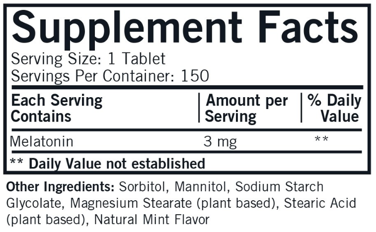 Melatonin Chewable 3 mg (Kirkman Labs) Supplement Facts