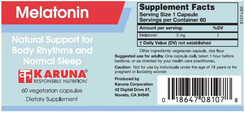 Melatonin (Karuna Responsible Nutrition) Label