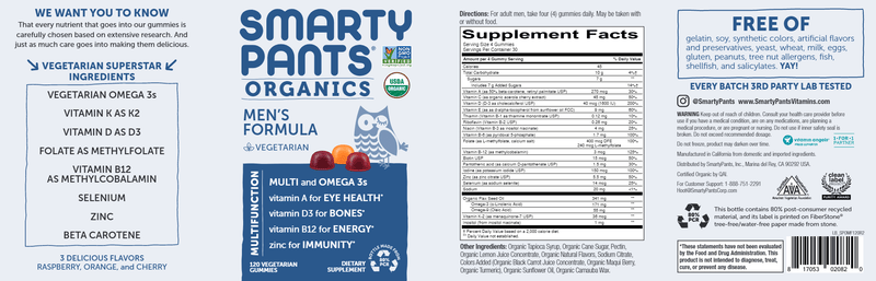 Men's Formula Organic Multivitamin (SmartyPants Vitamins) Label