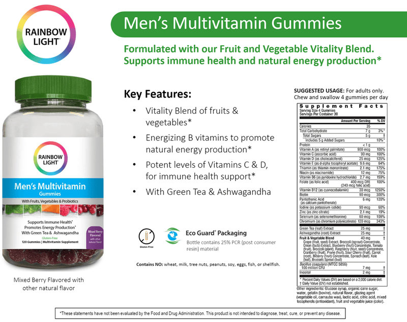 Men's Multivitamin Gummies (Rainbow Light Nutrition) Label