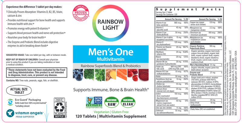 Men's One Multivitamin (Rainbow Light Nutrition) Label