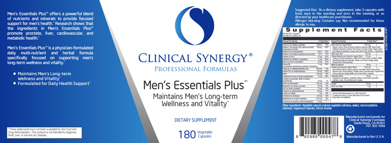 Men's Essentials Plus (Clinical Synergy) Label