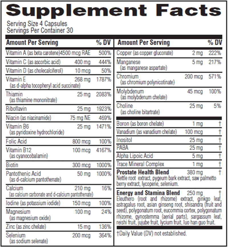 Men's Ultra Multi Daily Twinlab Supplement Facts