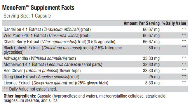 MenoFem (Xymogen) Supplement Facts