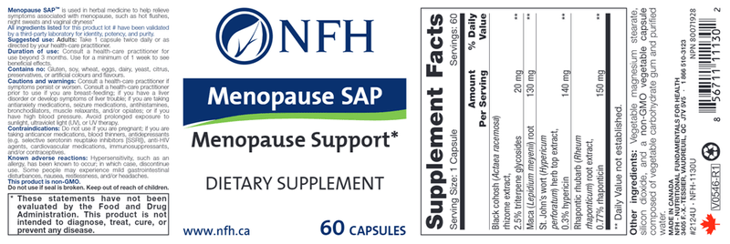 Menopause Support SAP (NFH Nutritional Fundamentals) Label